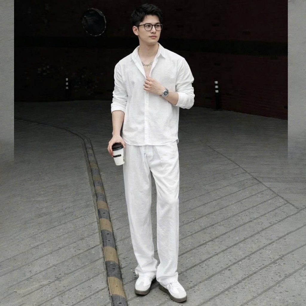 Bộ Quần Áo Linen Đi Chơi Đi Cafe Đi Biển Thoáng Mát (Áo Sơ Mi Dài Tay + Quần Dài Linen) Halley J58