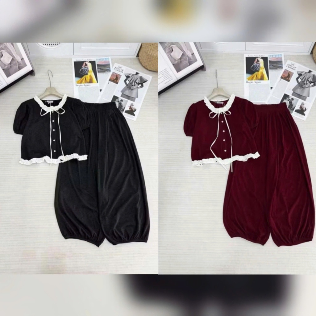 SET BỘ  nơ cổ quần bo gấu đơn giản nhẹ nhàng cho nàng