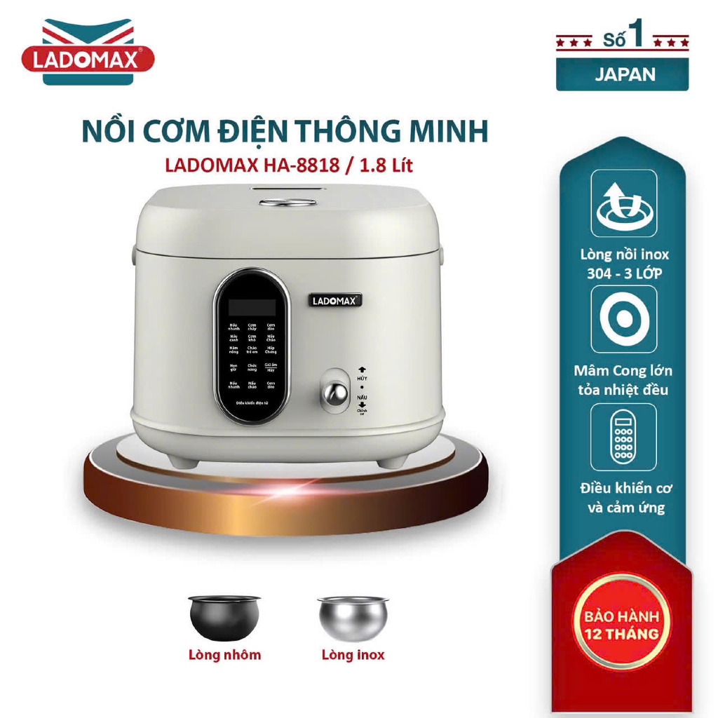 NỒI CƠM ĐIỆN XÁCH TAY THÔNG MINH LADOMAX Model: Ha-8818_Inox