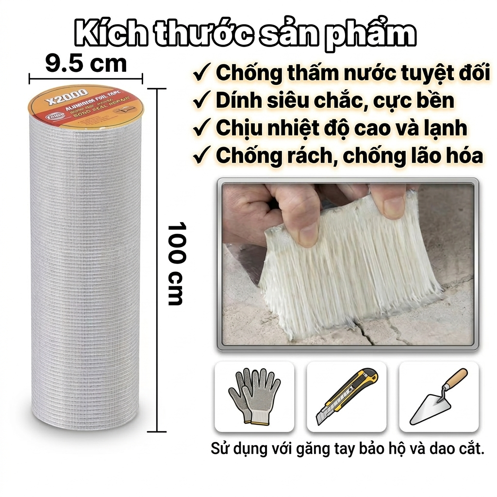 Băng Keo Chống Thấm KHỔ 100CM, băng dính X2000 SIÊU DÍNH, vá vết thủng, tủ kính, mái nhà chống dột