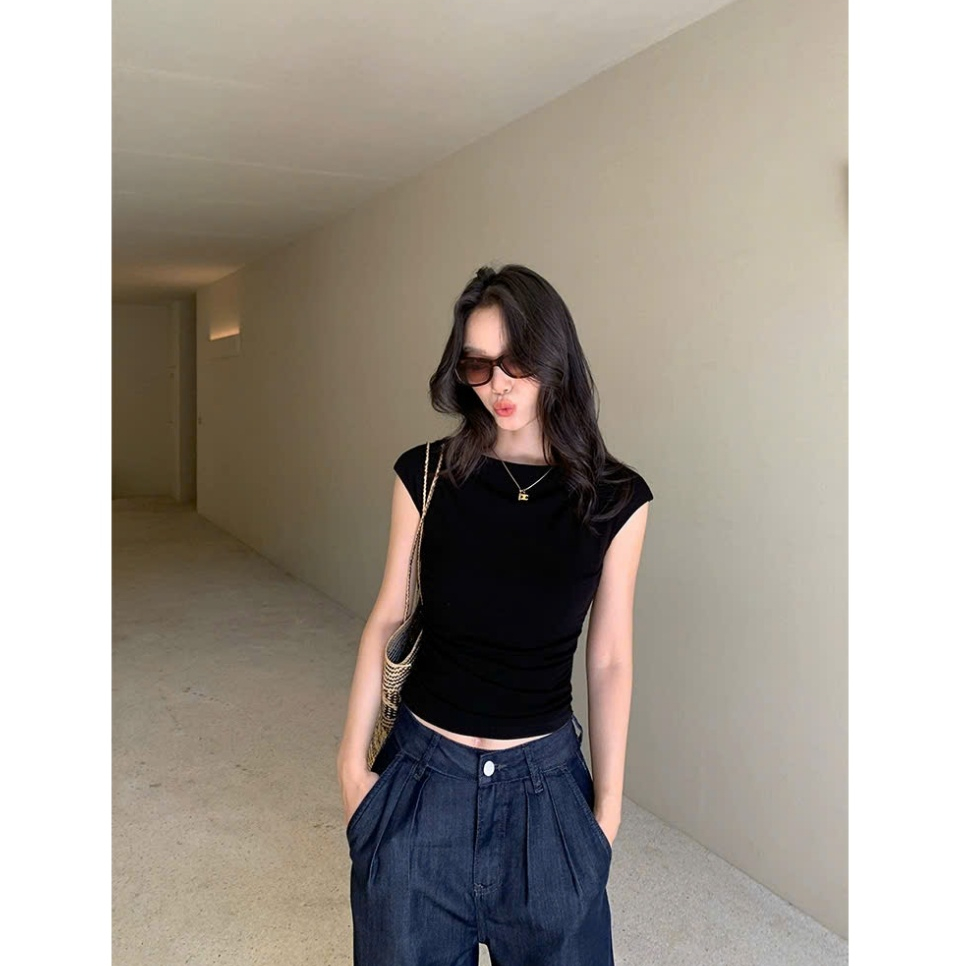 [CÓ SIZE] Áo Thun Nữ Tay Hến Cổ Thuyền Nhún Eo Basic RANSHI Ôm Body Tôn Dáng Chất Thun Cotton Mềm Mát - RA358