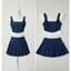 Set đồ bé gái áo croptop denim phối ren bèo kèm chân váy xếp ly dáng A phong cách tiểu thư mẹ và bé