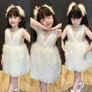 Đầm dự tiệc bé gái sát nách dáng xòe công chúa, váy tiểu thư sang chảnh phong cách Hàn Quốc mẹ bé