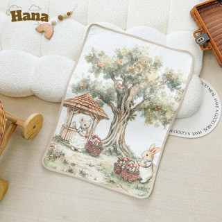 Tấm Lót Cho Bé Hana Họa Tiết Thỏ Vintage – Thảm Lót Sơ Sinh Mềm Mịn, Thấm Hút Tốt, Chống Thấm Nhẹ