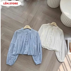 ÁO SƠ mi khuy bọc dáng ngắn ,tay bo siêu hot cho nàng