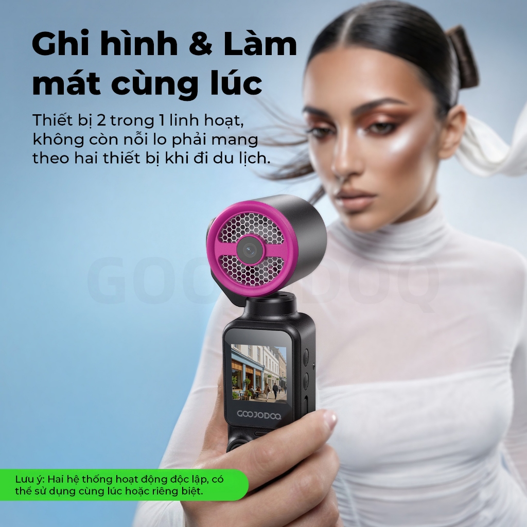 Goojodoq Quạt Camera 2in1 Xoay 180° Màn Hình 1.3" 100 Cấp Gió Hàng Chính Hãng quạt tuabin tốc độ cao