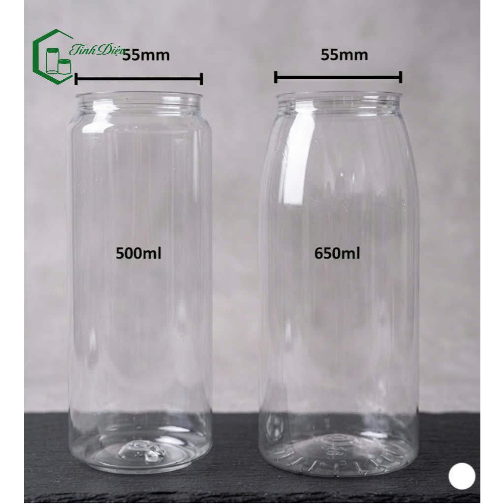 [Sỉ Tận Xưởng] Set 25 Lon Nhựa PET Trong Dày Viền Mí 250-650ml Nắp Nhôm Đựng Trà Sữa Nước Ép Cafe