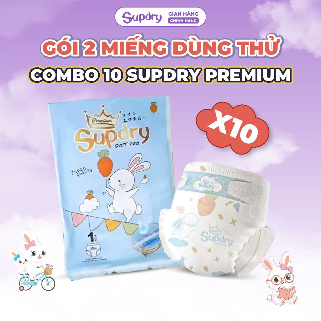 COMBO 10 - 20 Miếng Dùng Thử Supdry Premium, Supdry Xanh Thấm Hút, Khô Thoáng Đủ Size cho bé 4kg-20kg