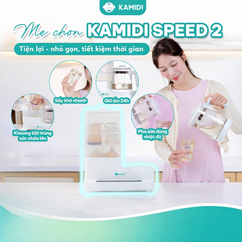 Máy Đun Nước Hâm Sữa Đa Năng Kamidi Speed 2 - Tiệt Trùng Sấy Khô Bình Sữa 12 Chức Năng - Tặng Thố Sứ