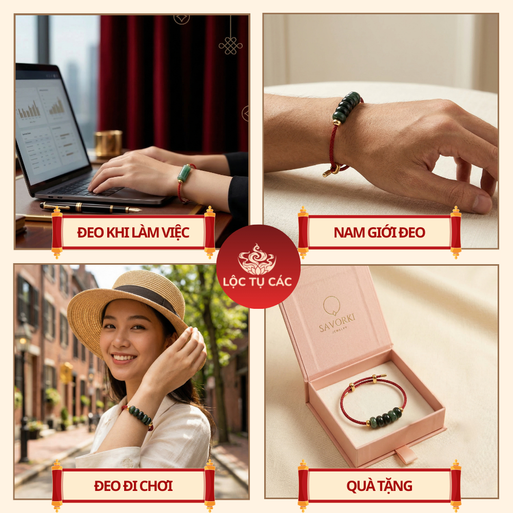 Vòng tay đá Ngũ Điếu CT Sơn Thủy, lắc tay Lộc Tụ Các cân bằng năng lượng, bình an, may mắn.