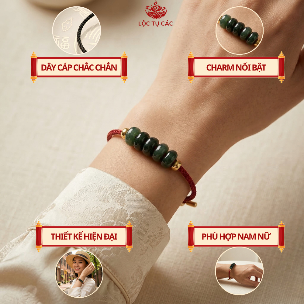 Vòng tay đá Ngũ Điếu CT Sơn Thủy, lắc tay Lộc Tụ Các cân bằng năng lượng, bình an, may mắn.