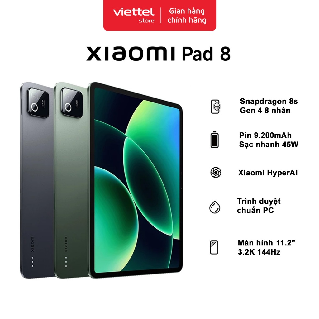 Máy tính bảng Xiaomi Pad 8 8GB +128GB | Pin 9200mAh | Màn hình 3.2K 144Hz | Vi xử lý Snapdragon 8s Gen 4 | BigBuy360 - bigbuy360.vn