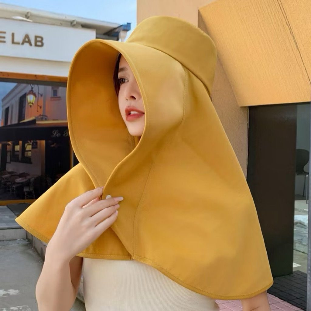 Mũ vành rộng chống nắng chùm đầu và cổ, vải cotton chống nắng toàn diện