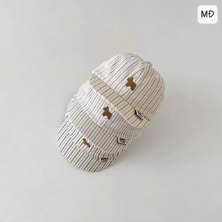 Mũ lưỡi trai trẻ em sọc kẻ thêu hình cún dễ thương – Nón cho bé phong cách Hàn Quốc, vải thoáng mát, chống nắng