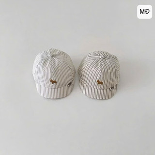Mũ lưỡi trai trẻ em sọc kẻ thêu hình cún dễ thương – Nón cho bé phong cách Hàn Quốc, vải thoáng mát, chống nắng