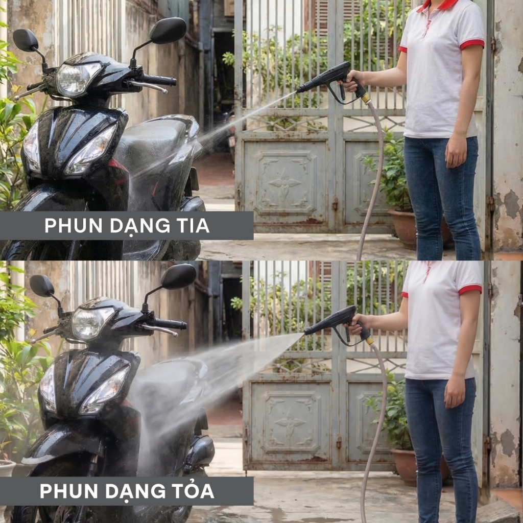 Máy xịt rửa xe cao áp FUJIHOME Nhập khẩu, máy rửa xe điều chỉnh bơm tăng áp lực nước ô tô xe máy gia đình đa năng
