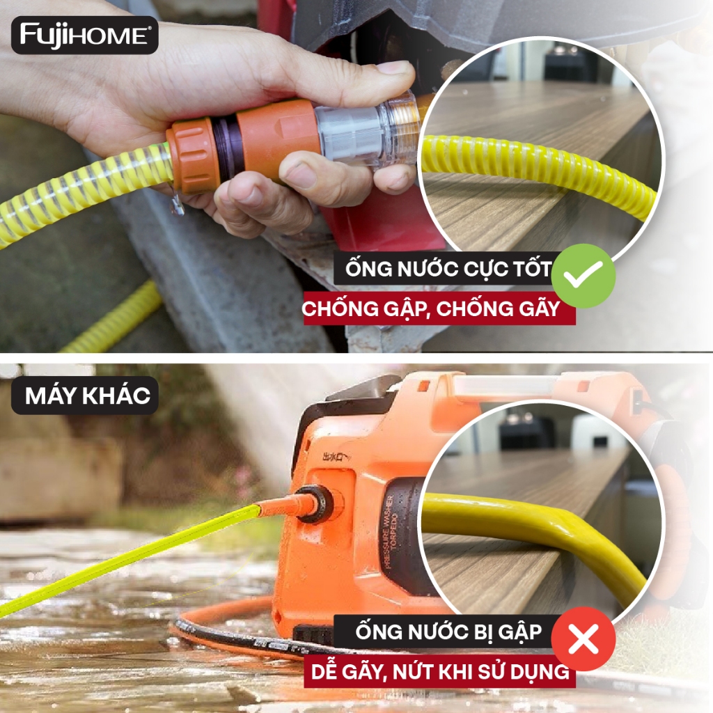 Máy xịt rửa xe cao áp FUJIHOME Nhập khẩu, máy rửa xe điều chỉnh bơm tăng áp lực nước ô tô xe máy gia đình đa năng