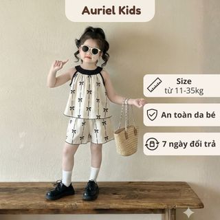 Set Bộ Bé Gái, Set Bộ Áo Yếm Kèm Quần Đùi Họa Tiết Nơ Xinh Xắn Chất Liệu Cotton Mềm