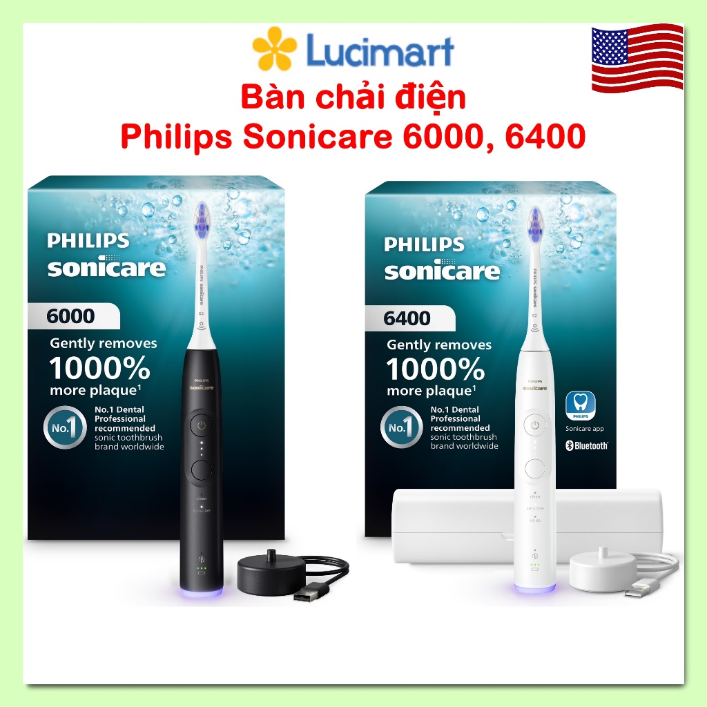 Bàn chải đánh răng điện Philips Sonicare 5000, 5700, 6000, 6400 Series, Advanced Clean [hàng Mỹ]