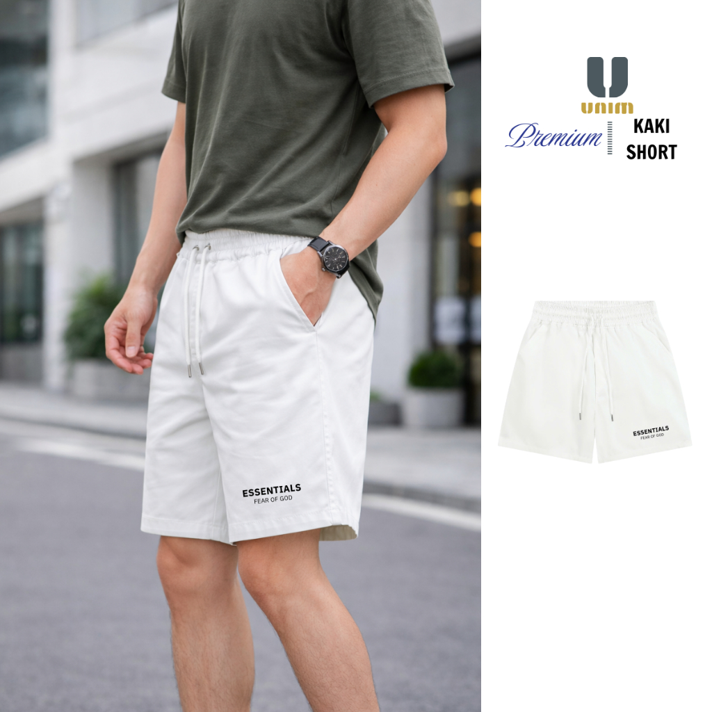 Quần Short Kaki Essentilas Unim Fashion Hình In Cao Su Hiện Đại Form Xuông Unisex Cạp Co Giãn Vận Động Thoải Mái