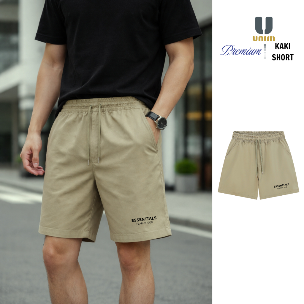 Quần Short Kaki Essentilas Unim Fashion Hình In Cao Su Hiện Đại Form Xuông Unisex Cạp Co Giãn Vận Động Thoải Mái