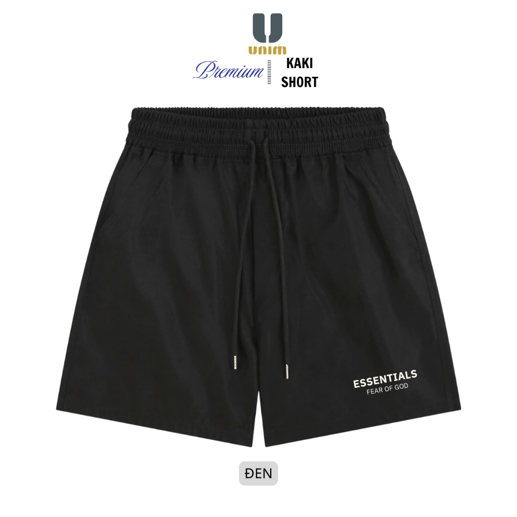 Quần Short Kaki Essentilas Unim Fashion Hình In Cao Su Hiện Đại Form Xuông Unisex Cạp Co Giãn Vận Động Thoải Mái