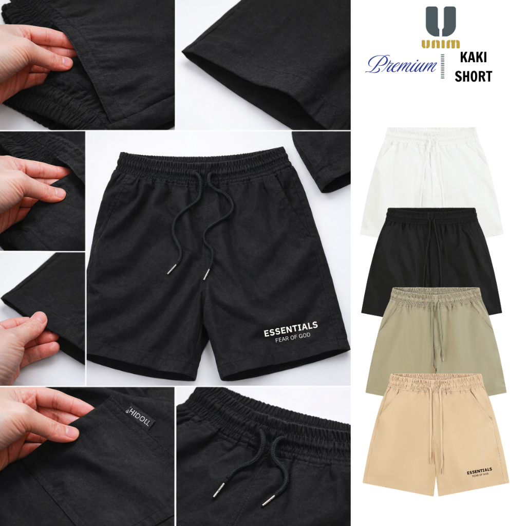 Quần Short Kaki Essentilas Unim Fashion Hình In Cao Su Hiện Đại Form Xuông Unisex Cạp Co Giãn Vận Động Thoải Mái