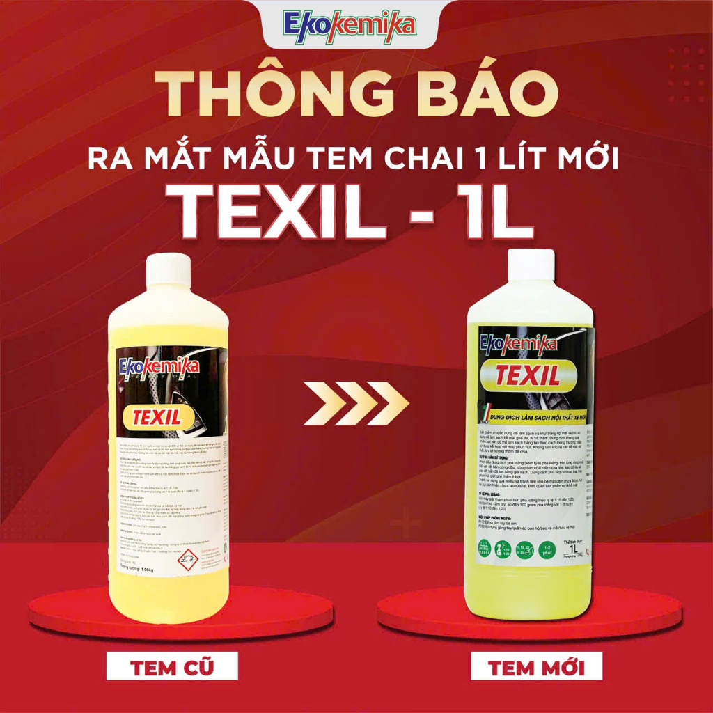 Dung dịch làm sạch ghế da, nội thất xe hơi cao cấp, đậm đặc Thương hiệu Ekokemika TEXIL-1L