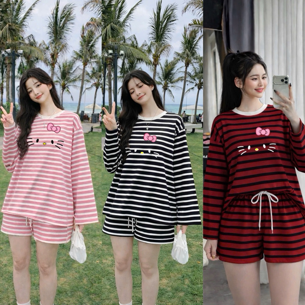 L632- SÉT BỘ QUẦN ĐÙI ÁO FOM RỘNG in hình hoạ tiết thun borrip cotton co giãn 4 chiều (40-60kg)