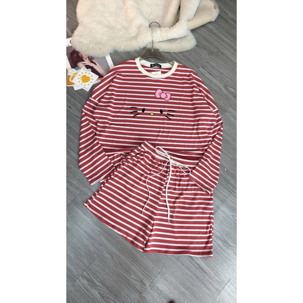 L632- SÉT BỘ QUẦN ĐÙI ÁO FOM RỘNG in hình hoạ tiết thun borrip cotton co giãn 4 chiều (40-60kg)