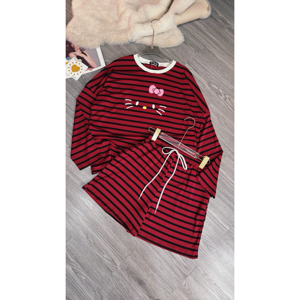 L632- SÉT BỘ QUẦN ĐÙI ÁO FOM RỘNG in hình hoạ tiết thun borrip cotton co giãn 4 chiều (40-60kg)