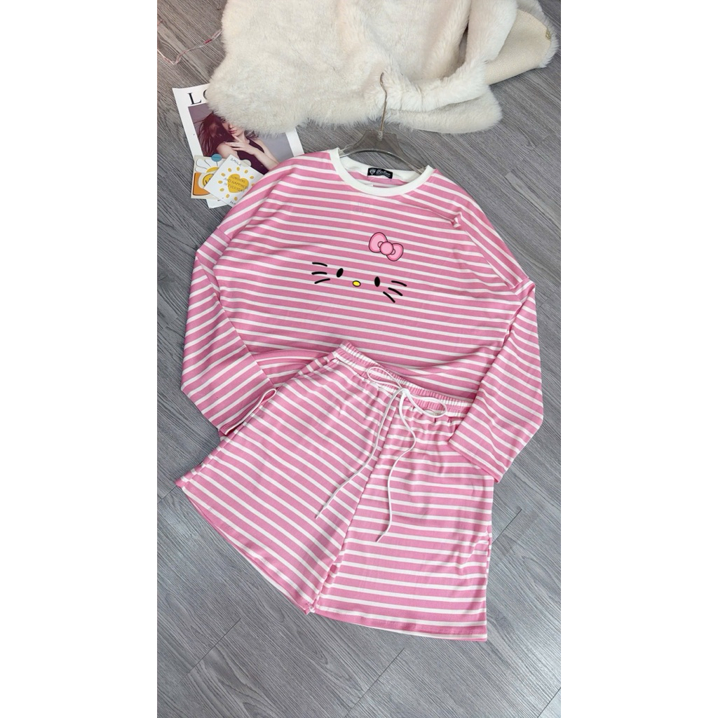 L632- SÉT BỘ QUẦN ĐÙI ÁO FOM RỘNG in hình hoạ tiết thun borrip cotton co giãn 4 chiều (40-60kg)
