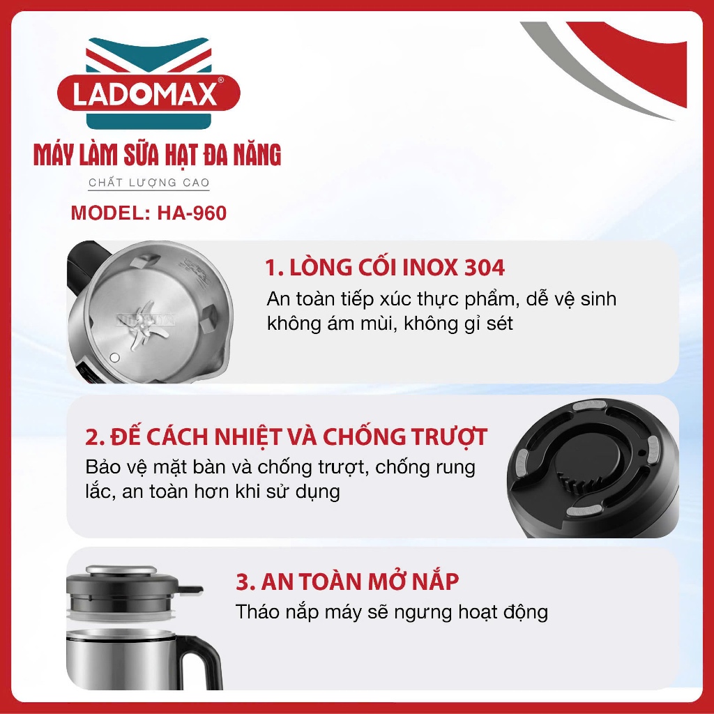 MÁY LÀM SỮA HẠT ĐA NĂNG LADOMAX Model: HA-960