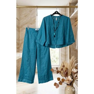Bộ Quần Áo Vải Đũi Mềm Nữ Áo Tay Bồng Trẻ Trung Kèm Quần Suông Ống Rộng, Co Giãn Thoải Mái Mềm Mát - Anh Thư Shop (AT07)