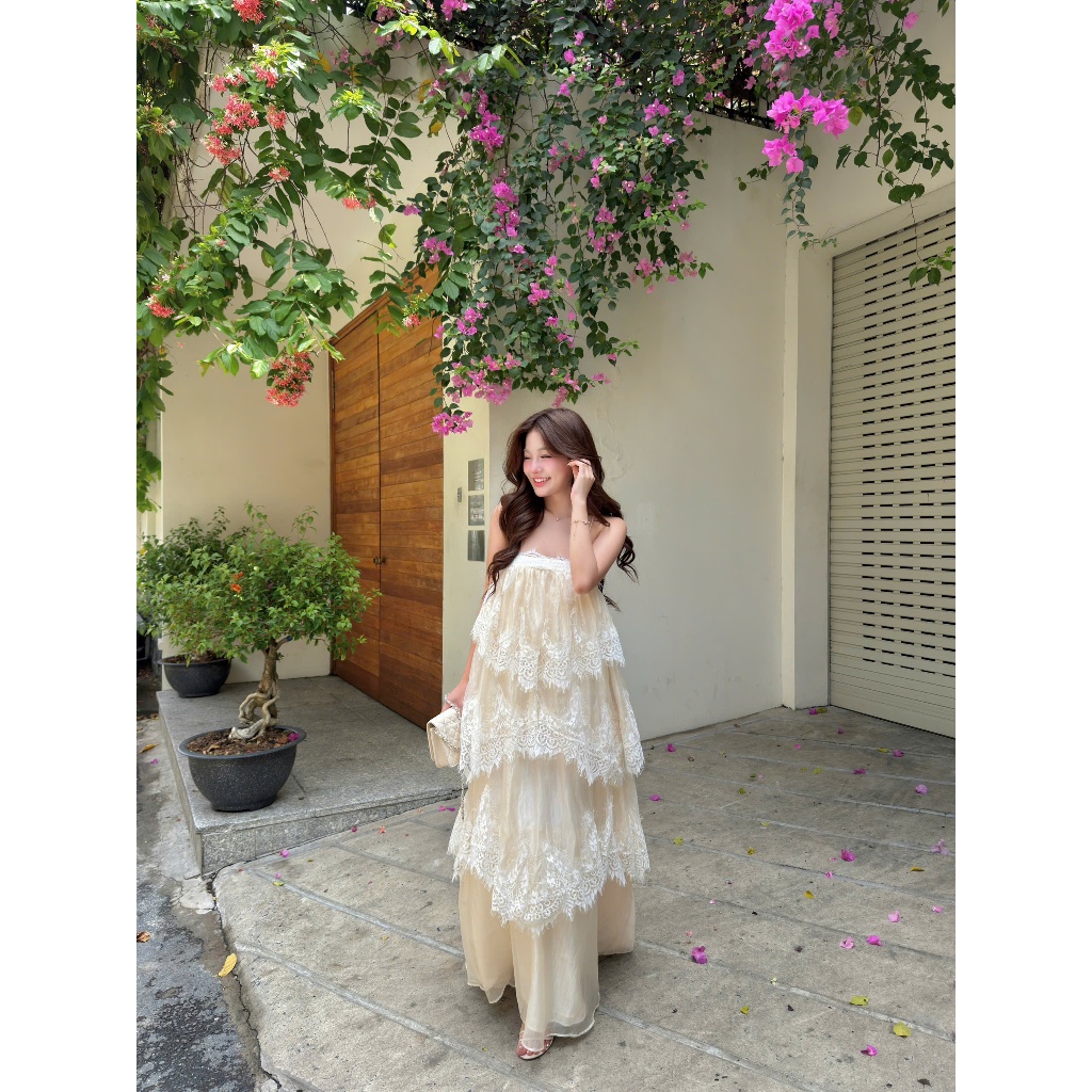 Váy maxi đi biển dáng xòe babydoll - SÓNG BIỂN
