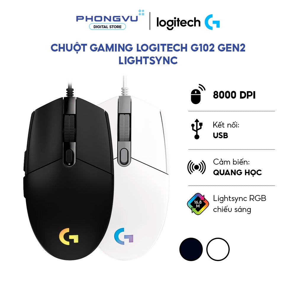 Chuột gaming Logitech G102 Gen2 Lightsync - 8000 DPI - LED RGB 16.8M màu - Bảo hành 24 tháng | BigBuy360 - bigbuy360.vn