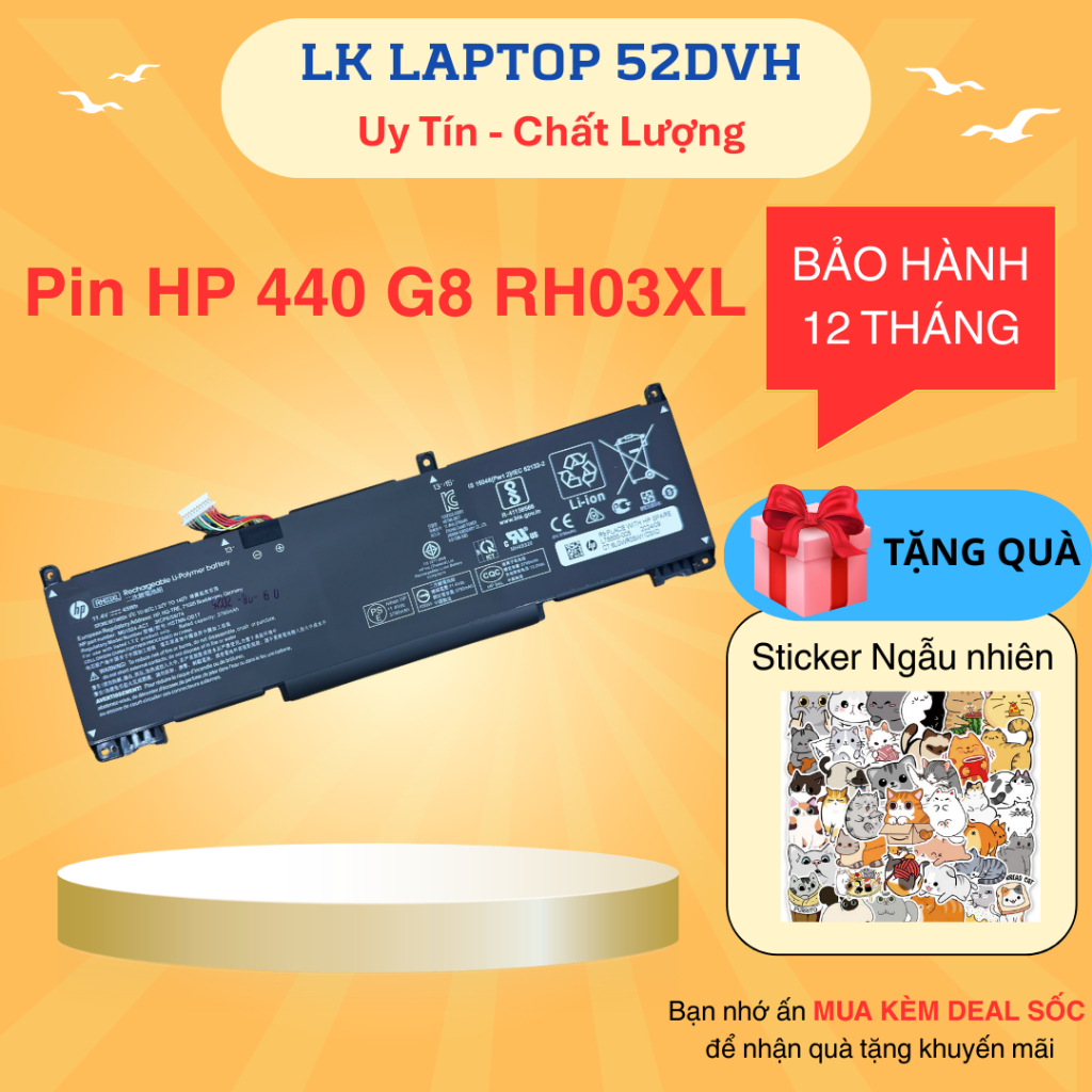 Pin Laptop HP 440 G8 RH03XL ProBook 430 G8, 440 G8, 450 G8, 455 G8, 630 G8, 640 G8, 650 G8, RH03XL New 100%