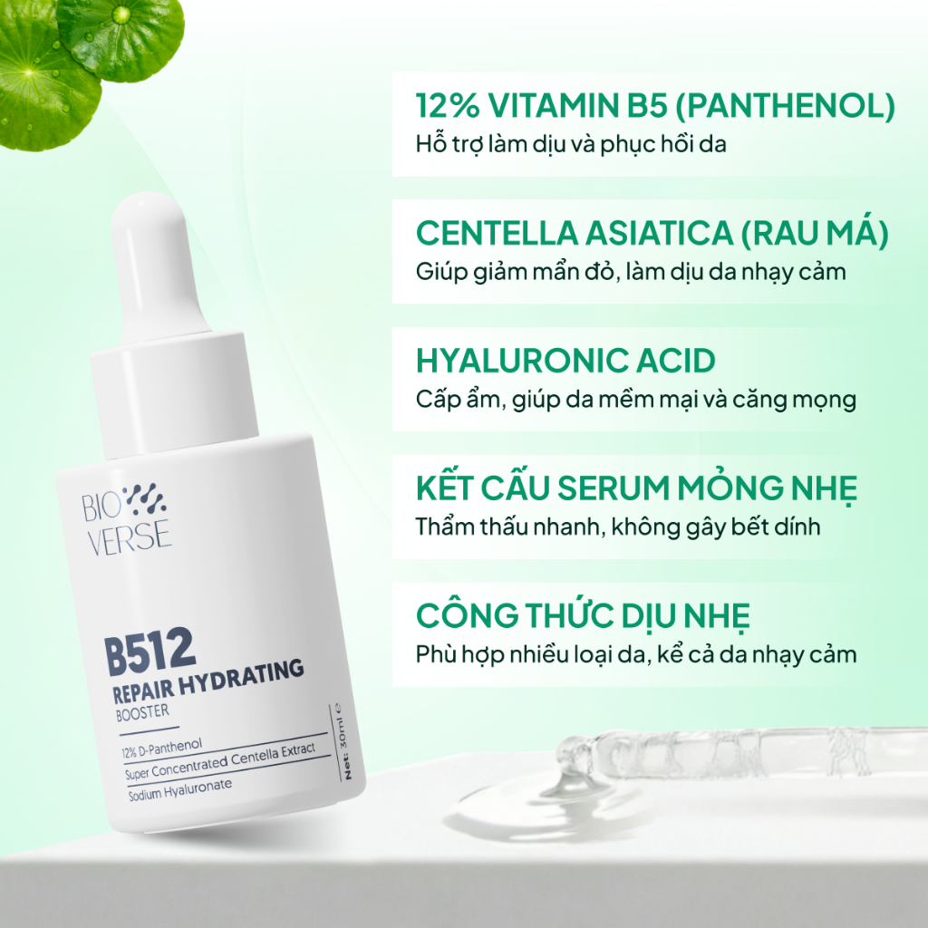 Serum dưỡng ẩm phục hồi Bioverse B512 Repair Hydrating Booster làm dịu cho da căng bóng 30ml | BigBuy360 - bigbuy360.vn