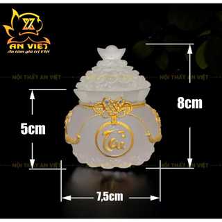 Hũ Đựng Muối Gạo Nước Lưu Ly Mờ - Bộ Đại Bi Tài Lộc - Cao 8cm - Màu Trắng