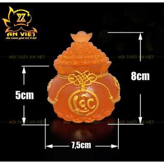 Hũ Đựng Muối Gạo Nước Lưu Ly Mờ - Bộ Đại Bi Tài Lộc - Cao 8cm - Màu Cam