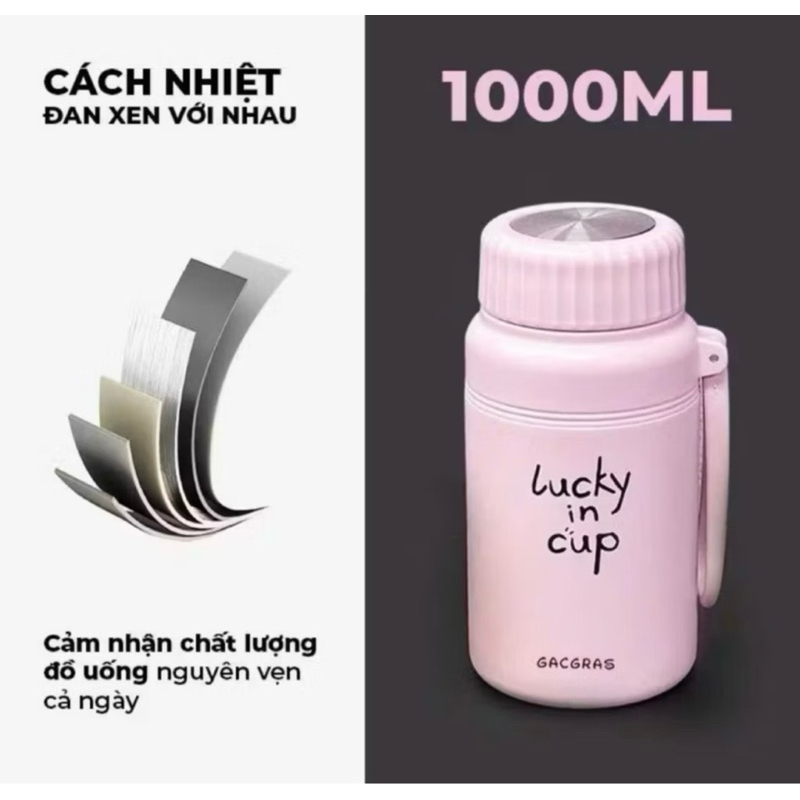 Bình Giữ Nhiệt Gucgres 1000ml - Nắp Vặn Kèm Lõi Lọc Trà - Giữ Nóng, Giữ Lạnh Lâu - Tiện Mang Đi Học, Đi Làm