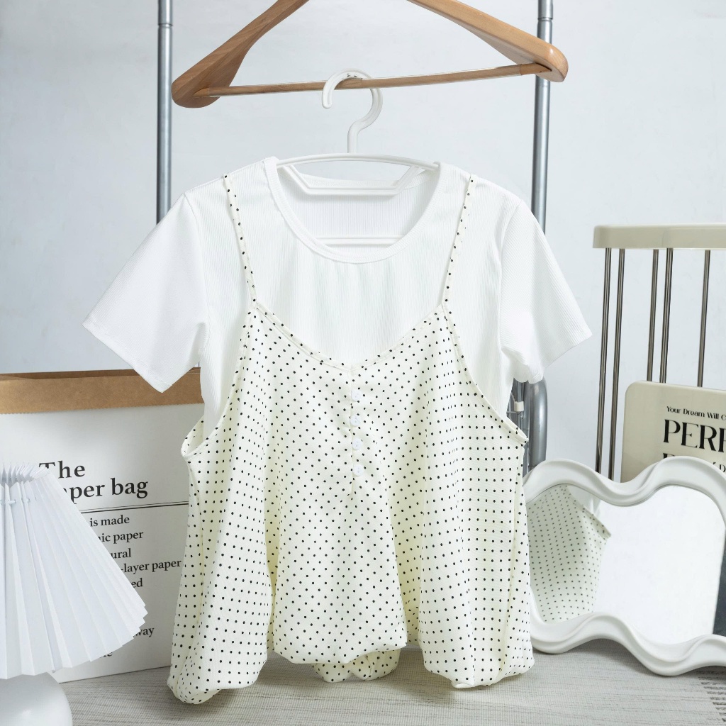 Set Yếm Nữ 2 Dây Dáng Bí Cúc Dọc Kèm Áo Thun Trơn (Có Bán Lẻ Yếm) H64