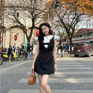Set Váy Yếm Nơ Đen Phối Áo Sơ Mi Cổ Sen Nữ Tính Dễ Thương – Đầm Yếm Phong Cách Tiểu Thư ulzzang 247Store Setvay115