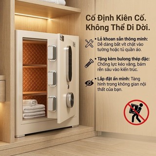 Két Sắt Vân Tay Mã Số 45x38x32cm Màu Trắng Xám Chống Trộm XT - Bảo Hành 24 Tháng (Kèm 2 Chìa Khóa Dự Phòng, Không Pin)