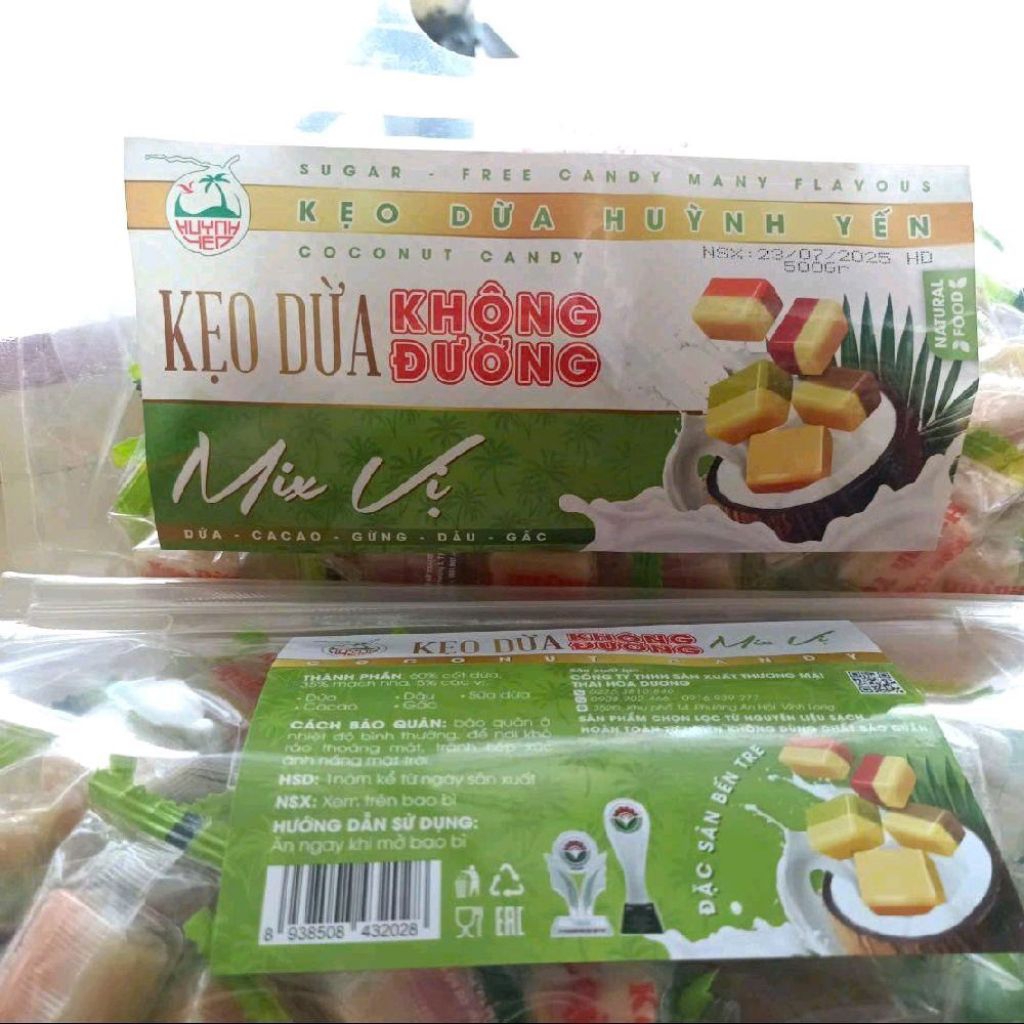 Kẹo dừa không đường mix vị  Huỳnh Yến __ Bến Tre ( 500g  )