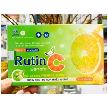 Rutin C Sanofa-Hộp 30 viên- Hỗ trợ giảm triệu chứng bệnh trĩ, suy giãn tĩnh mạch, chảy máu cam, chân răng, nhiệt miệng