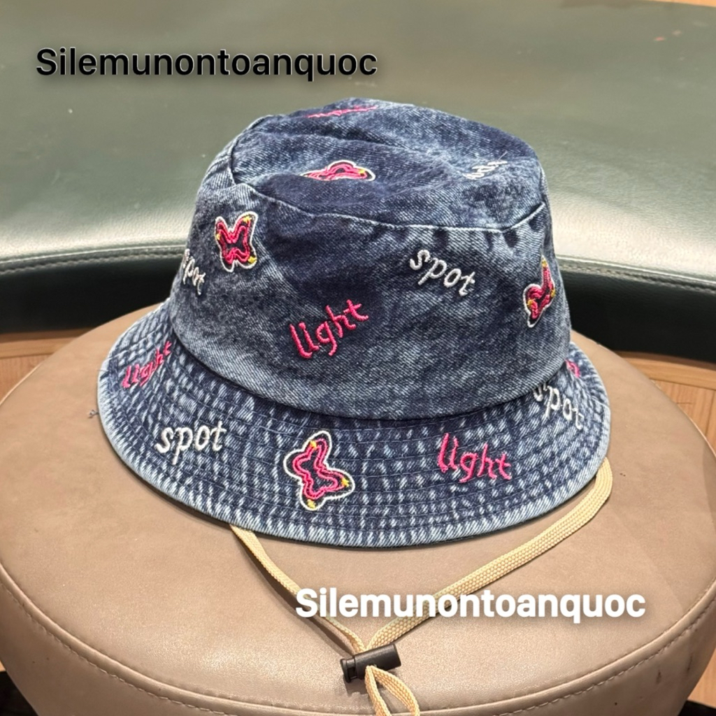 Mũ bucket jean spor-light - Nón vành tròn chất rin loang màu phối hình xinh xắn cho nữ
