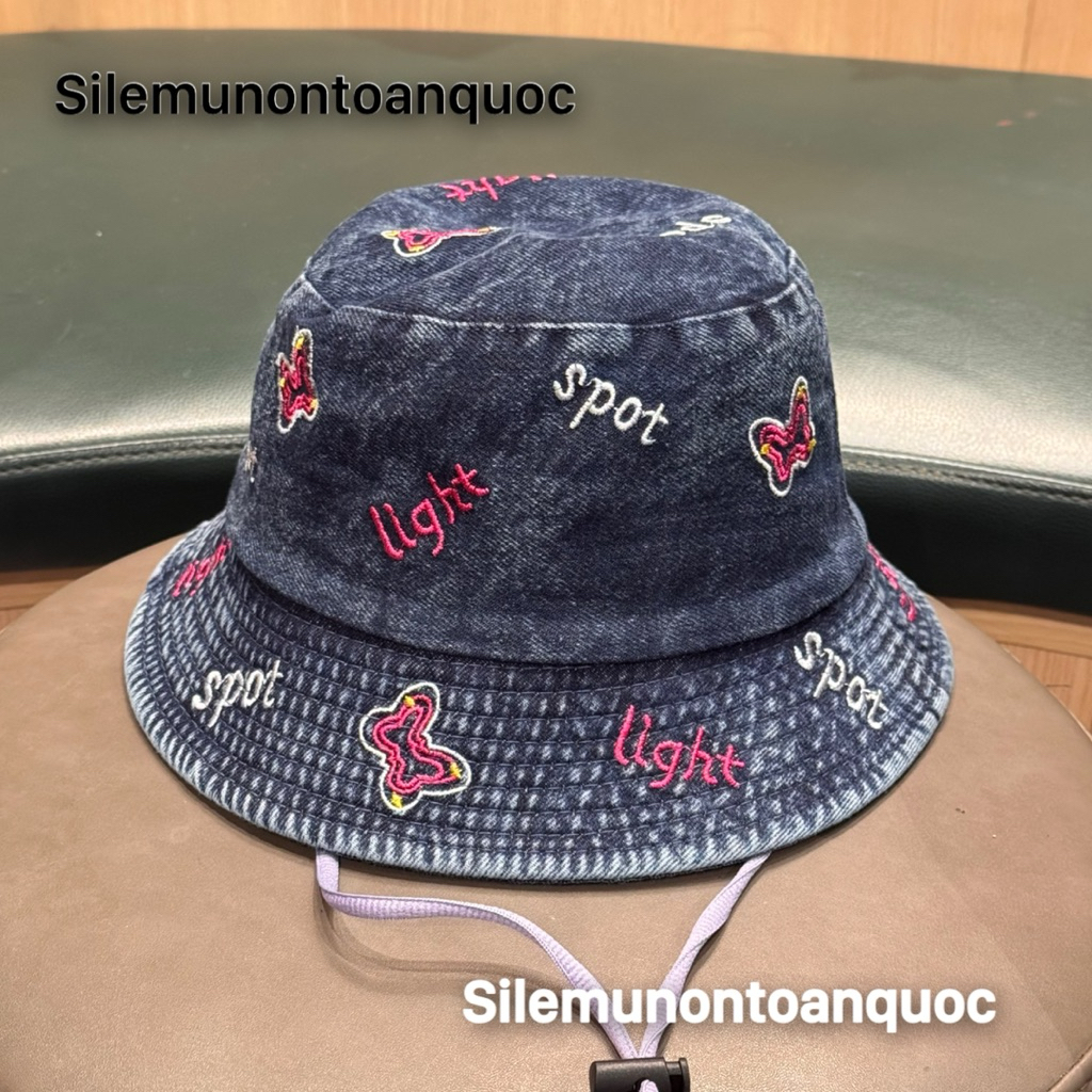 Mũ bucket jean spor-light - Nón vành tròn chất rin loang màu phối hình xinh xắn cho nữ