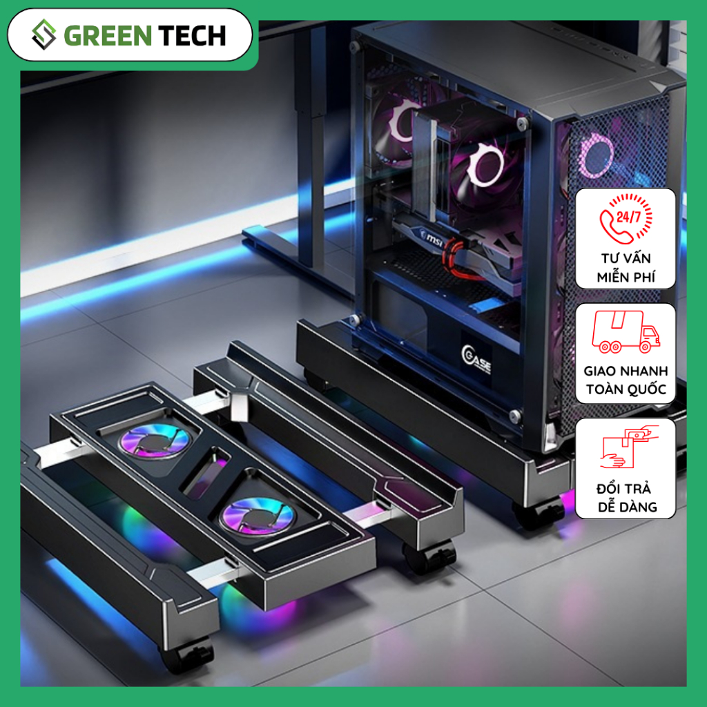Kệ Để Cây Máy Tính CPU GreenTech.S, Kệ Có Quạt Tản Nhiệt Bánh Xe Di ...