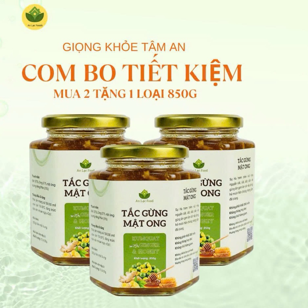 Combo Mua 2 Tặng 1 Tắc Gừng Mật Ong Đường Phèn An Lạc Foods 850g - Giảm Ho, Ấm Họng, Tăng Đề Kháng